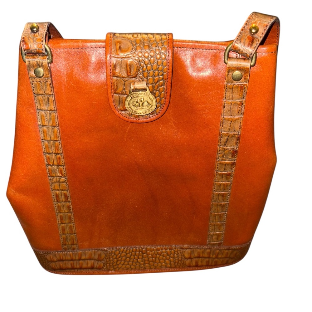 Brahmin Tuscan Leather Shoulder Brown Moc Croc Trim
